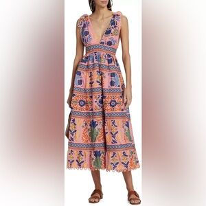 FARM Rio Seashell Tapestry Pink Midi-Dress